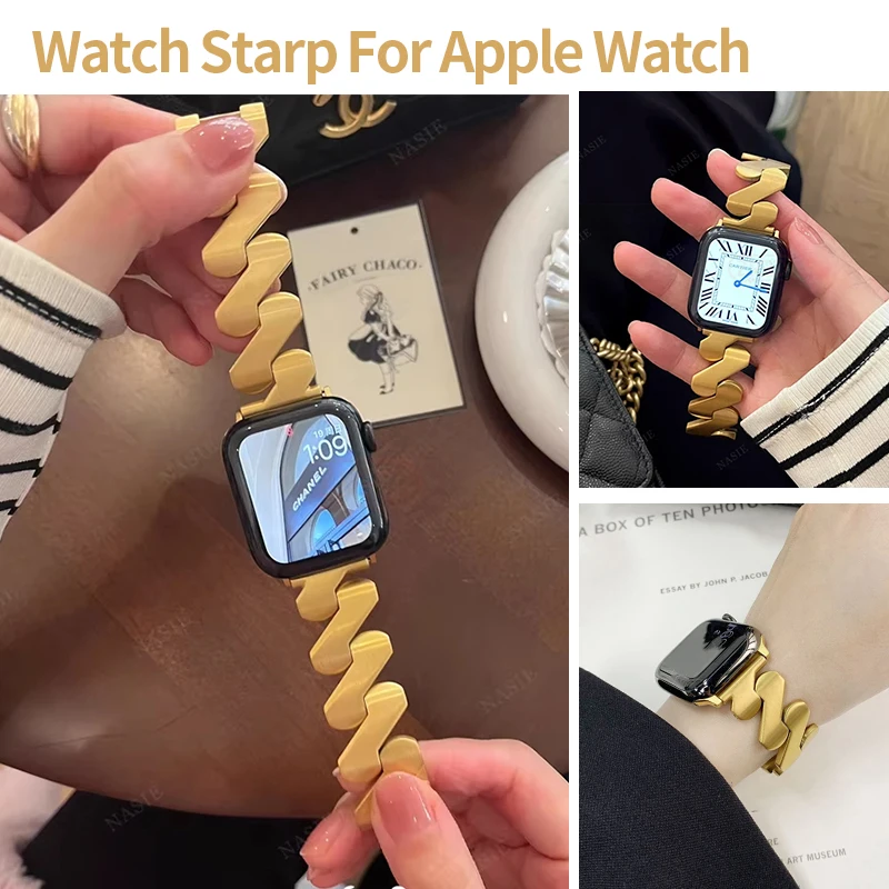 Wave Metal Strap for Apple Watch Band 44mm 45 49 41 38 40 46mm 42 Starlight Steel Bracelet for Iwatch Series 11 10 9 8 7 6 Ultra