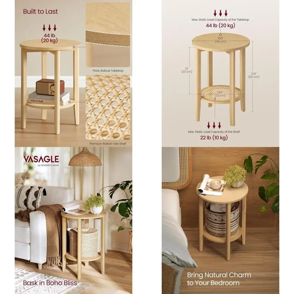 

Двухуровневый приставной столик в стиле ротанг, прикроватная тумбочка в стиле бохо-шик для небольших помещений, подходит для гостиной, спальни и домашнего офиса