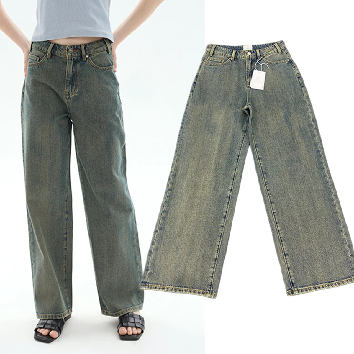 

Джинсы-бойфренды Jenny&Dave 2026 с высокой талией, прямые, в минималистичном французском стиле, винтажные, с эффектом потертости, из денима Nano Old Blue, женские