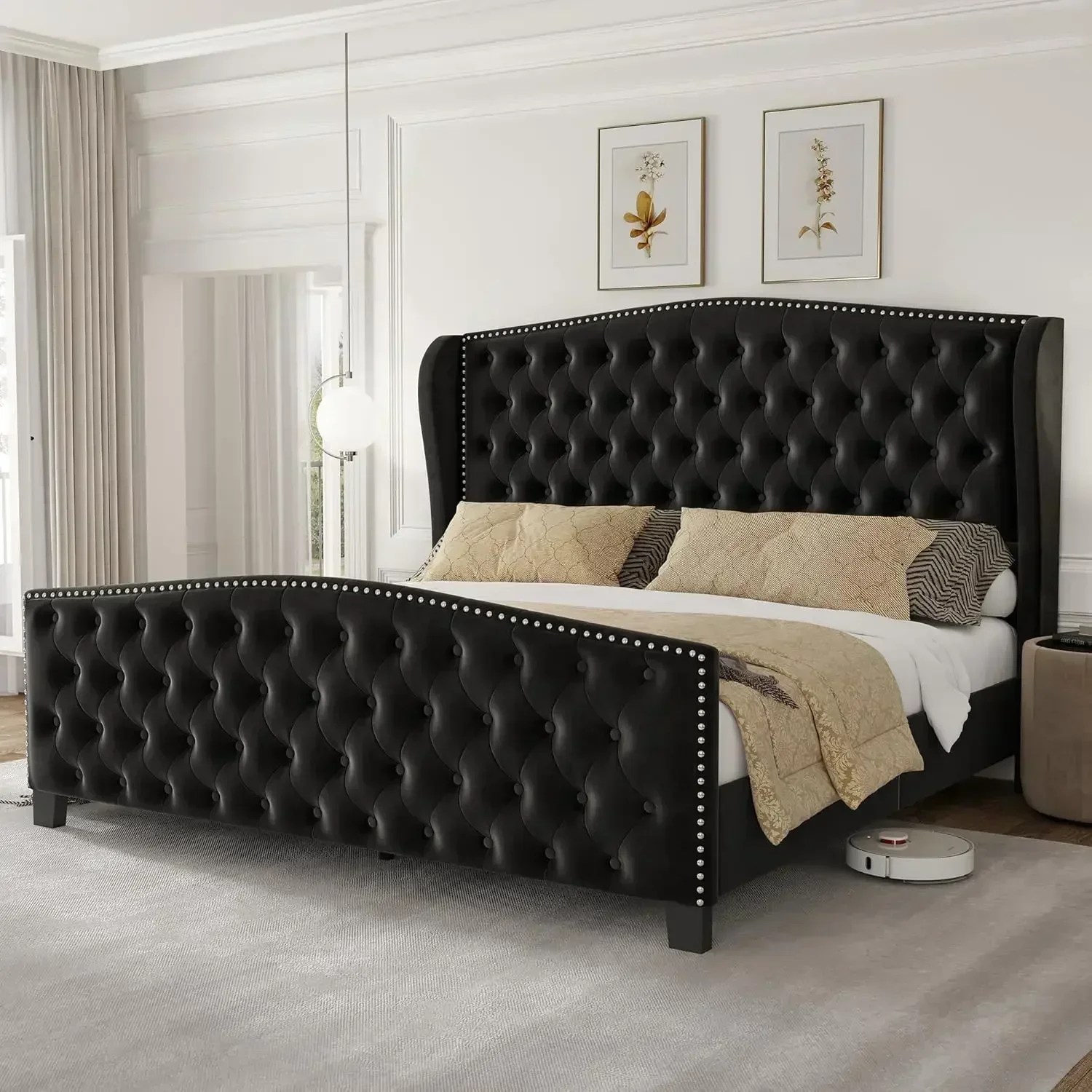 BestsellerKing Size Bed Frame Velvet High Platform Bed with 51.1