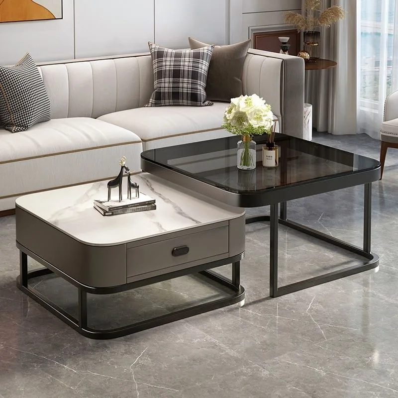 Square rock slab coffee table household living room, small apartment size combination creative table
