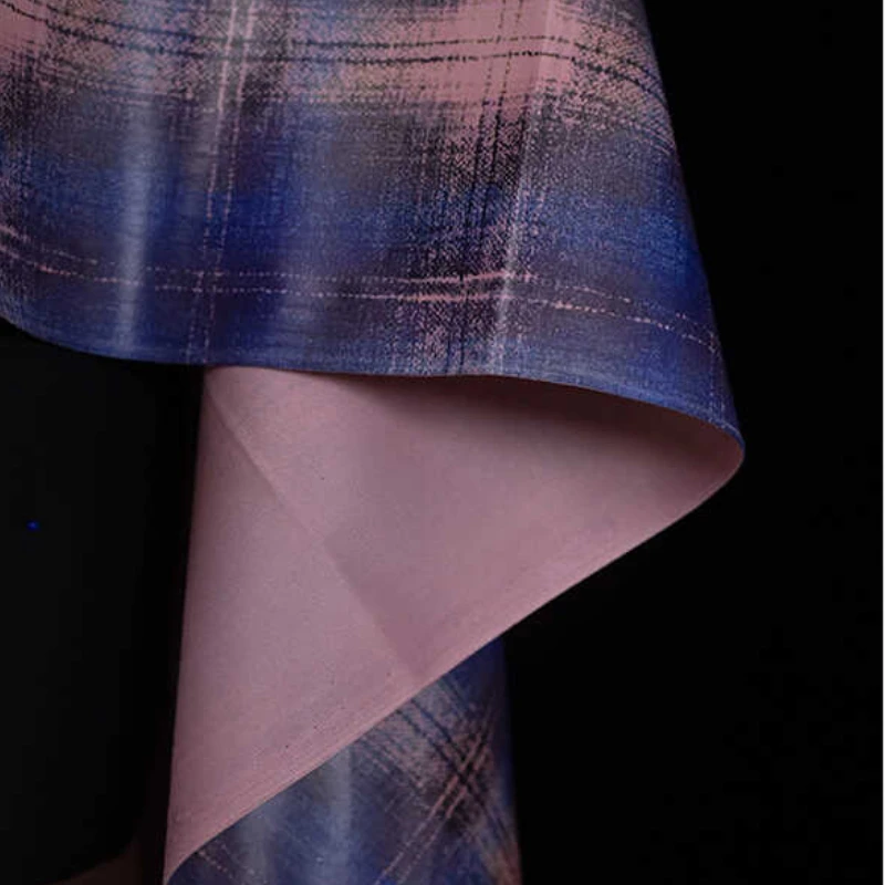 Thin Blue Pink Gradient Nostalgic British Style Plaid Fabric Windbreaker Down Skirt Wide and Stylish Creative Designer Fabric