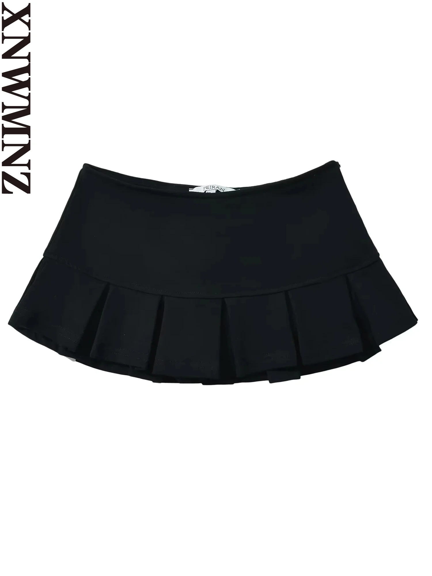 XNWMNZ 2024 Women Fashion Low waist Mini Skirt Wide Pleat Terry fabric Side Zipper A Line Skort The Spice Girls Hot Sweet Female