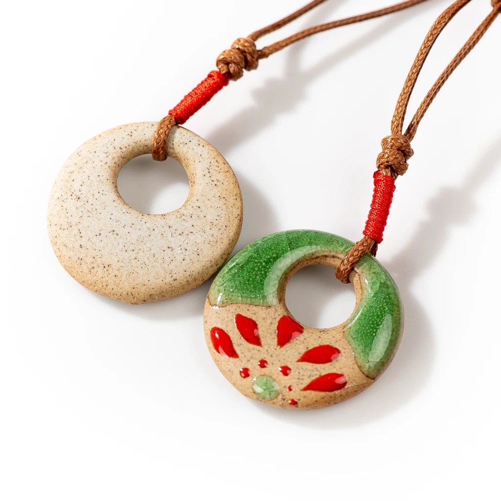 Vintage Hand-painted Porcelain Adjustable Handmade Ceramic Necklace Gift Pendant For Mon  Women XN620