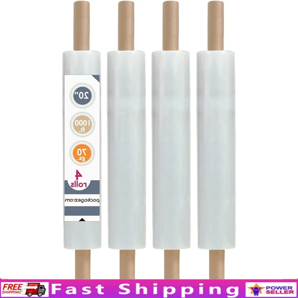 

Ergonomic Handle Clear Stretch Wrap 20in x 1000ft 4 Rolls Heavy Duty Packing Film Securing Protection Dust Damage