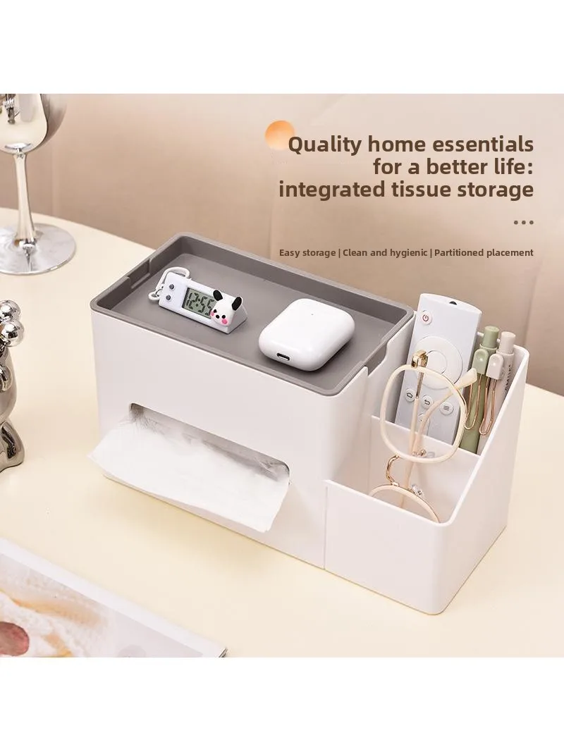 シンプルな家庭用バスルームレストラン多機能プラスチック収納ティッシュボックスリビングルームプルティッシュボックス多層オーガナイザー