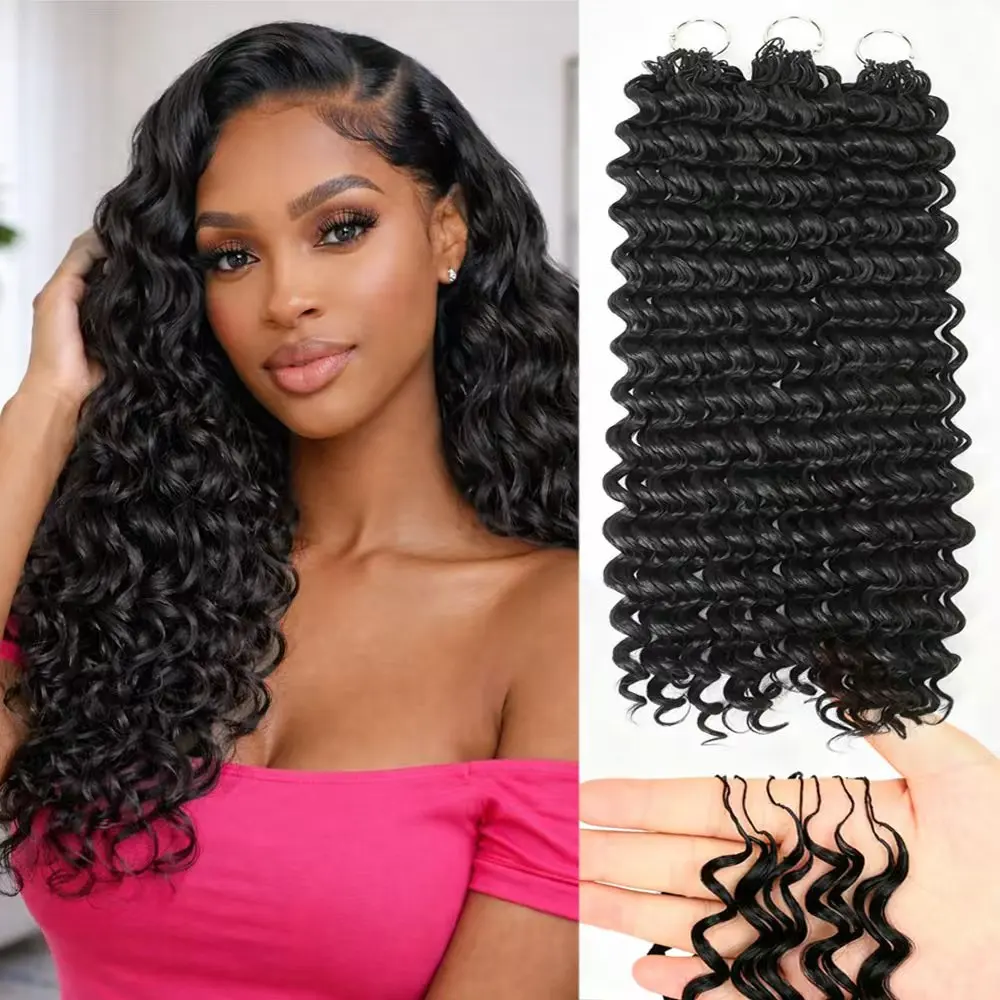 

Miracle Knots Crochet Hair Pre-Separated Feather Crochet Hair Extensions 18Inch Synthetic Deep Wave Crochet Hair For Black Women