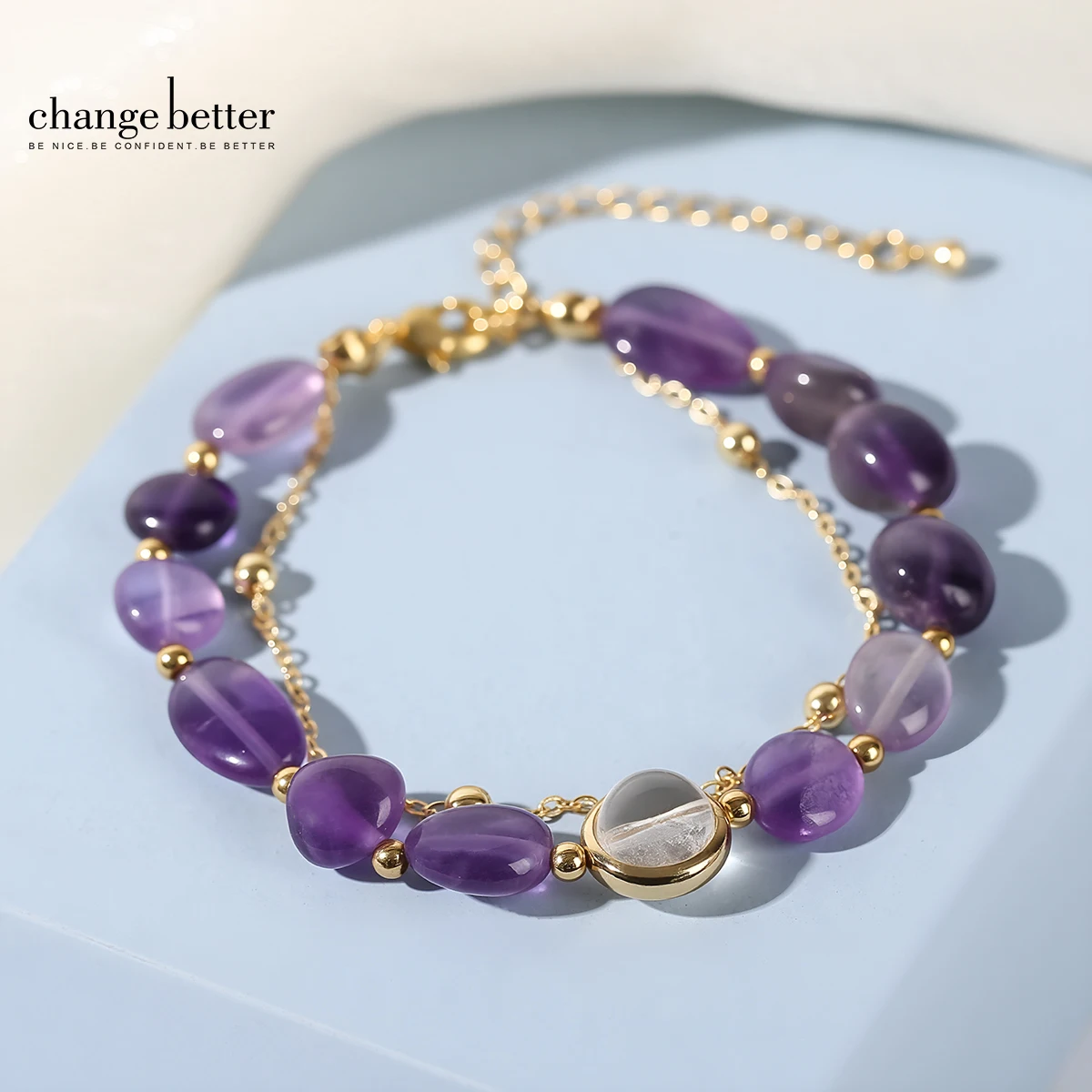 Bracelets porte-bonheur en pierre d'améthyste naturelle pour femmes, bijoux à la mode, Bracelets de guérison réglables, cadeaux de fête pour petite amie