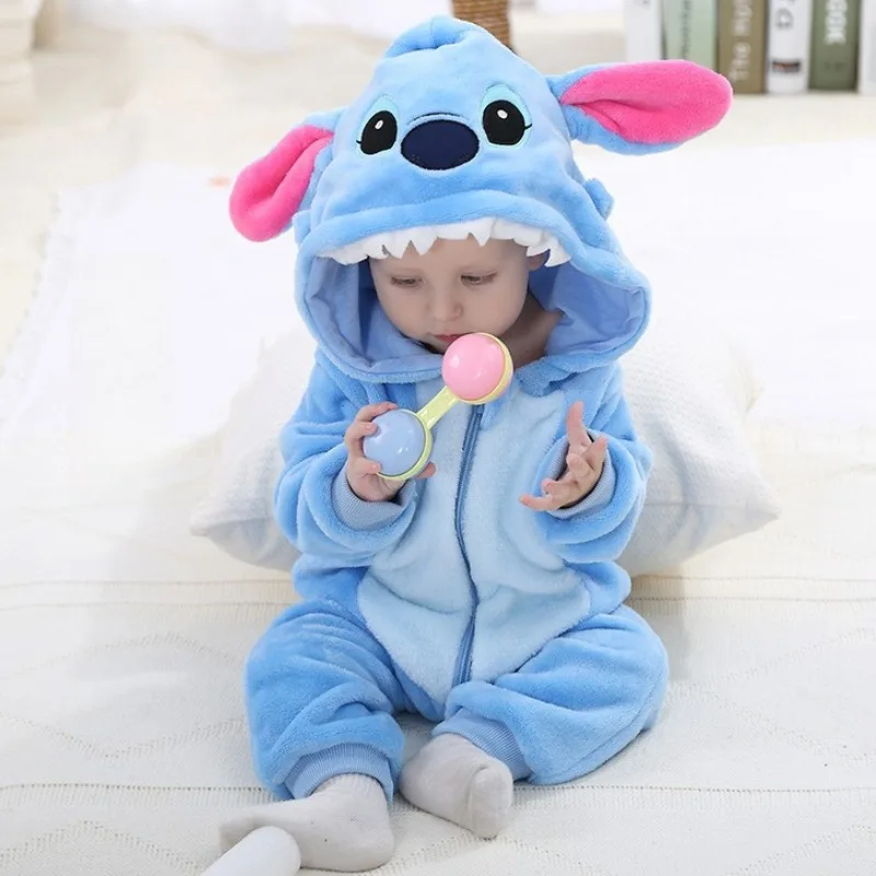 Disney Lilo & Stitch Baby Rompers Winter Costume Flannel for Girls Boys Toddler Infant Clothes Kids Newborn Baby Pajamas Clothes