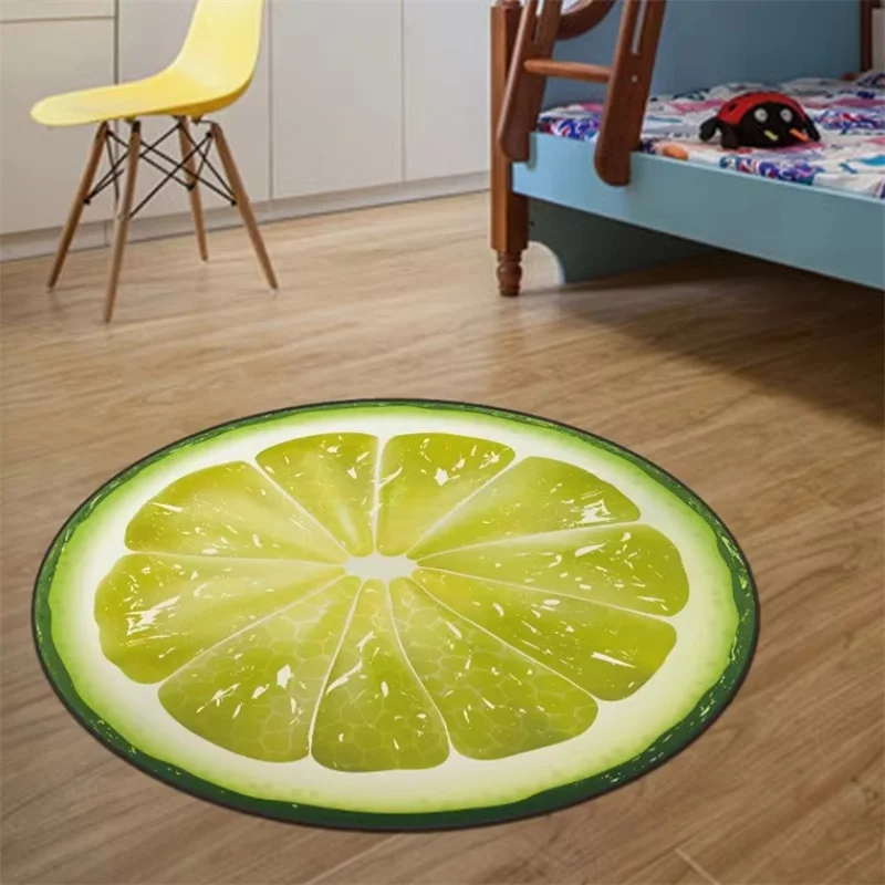 

3D Creative Fruit Printed Pattern Home Floor Mats Living Room Decoration Non-slip Floor Pads Round Shape Study Room Soft Carpet