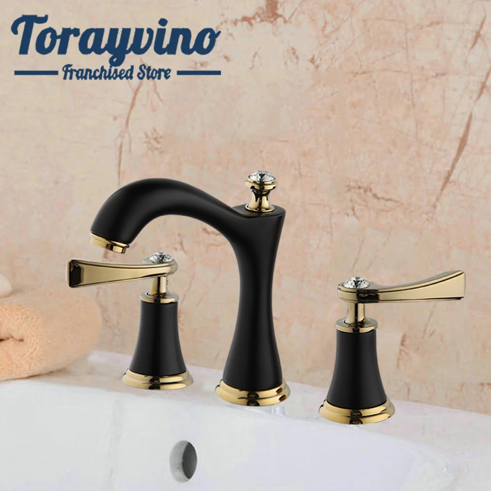 

Fashion faucets bathroom sink torneira Sink Basin Mixer Tap Set Spout Faucet With Double handle In Matt Black and gold taps