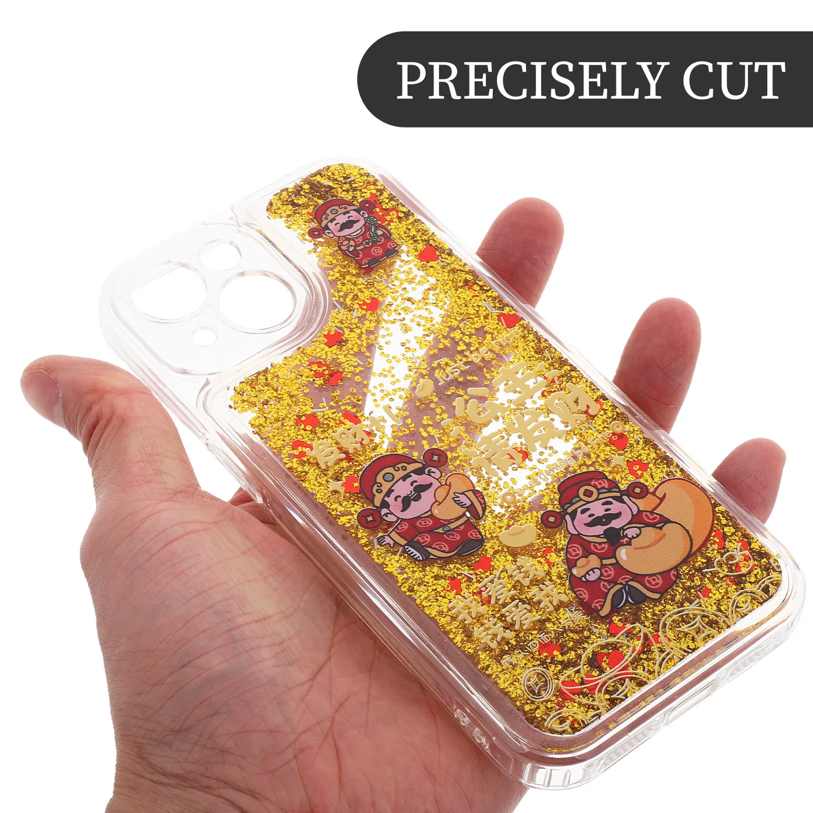 Flowing Sand Phone Case Clear Transparent Silicone Protective Cover with Lucky Auspicious Design for Non-Slip