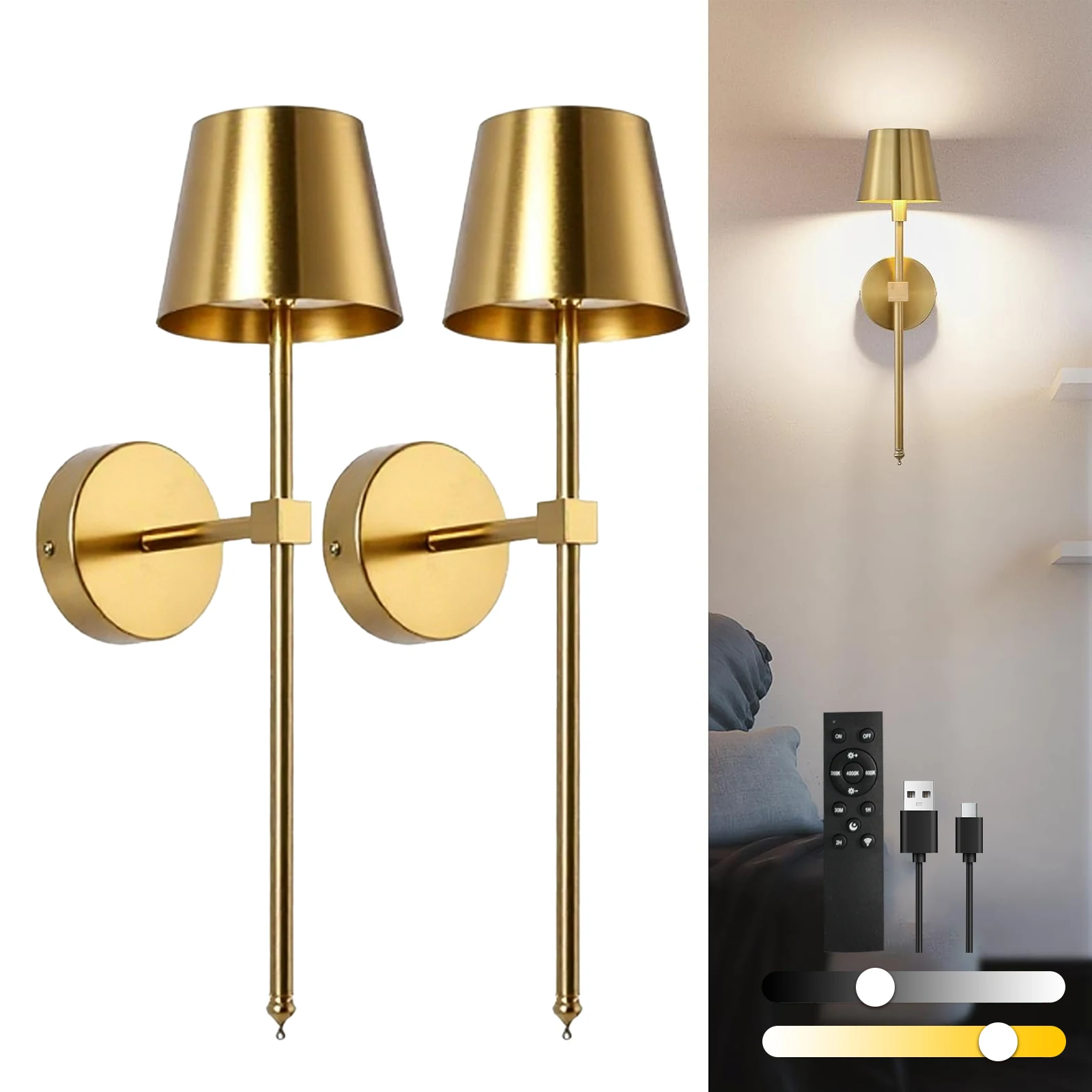 2 pièces mur LED lumière Rechargeable décor à la maison applique télécommande gradation chambre salon intérieur détachable éclairage mural