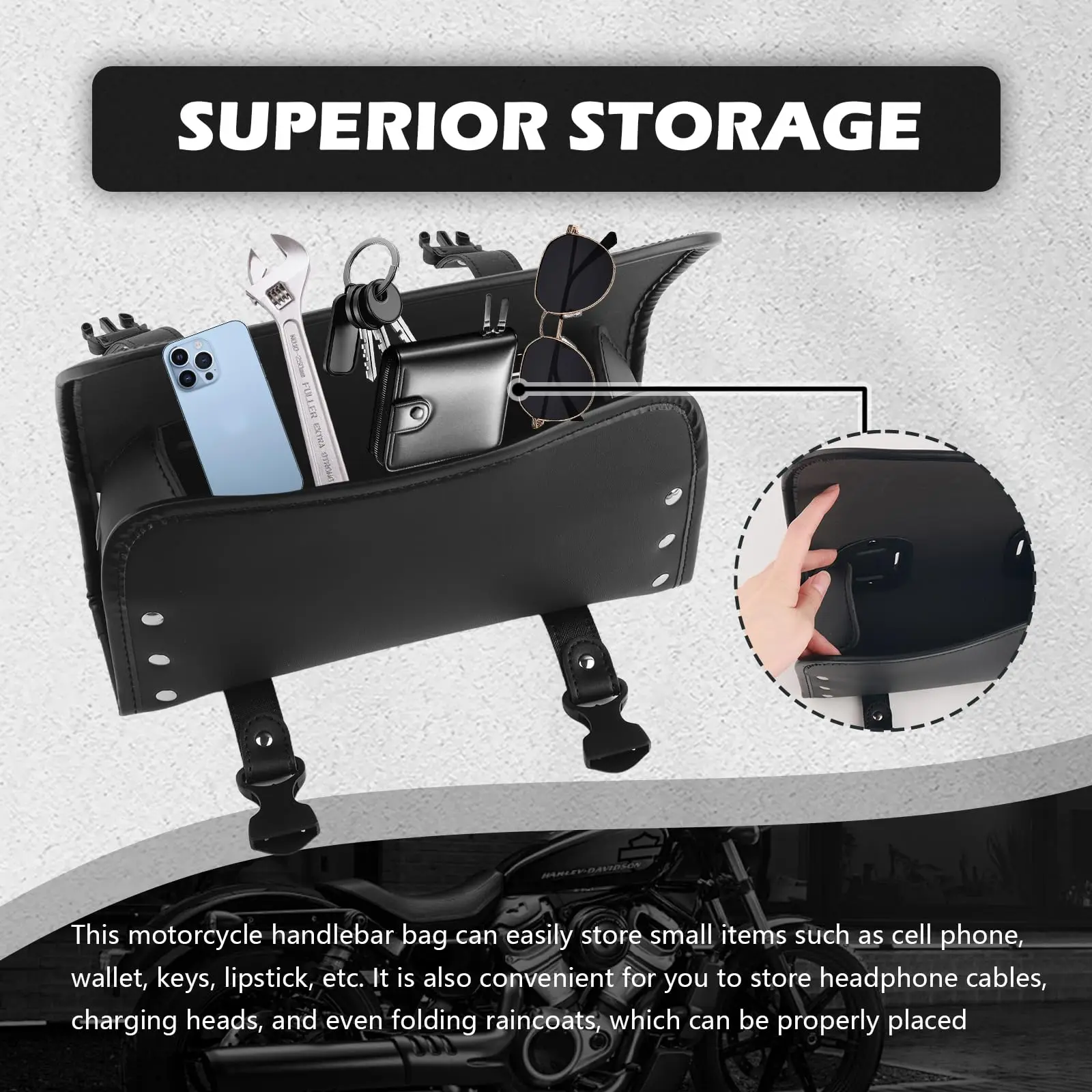 Motorcycle Vintage Leather Handlebar Bag Multifunctional Password Lock Storage Tool Pouch For Harley Cruiser Retro Motorbike view 4