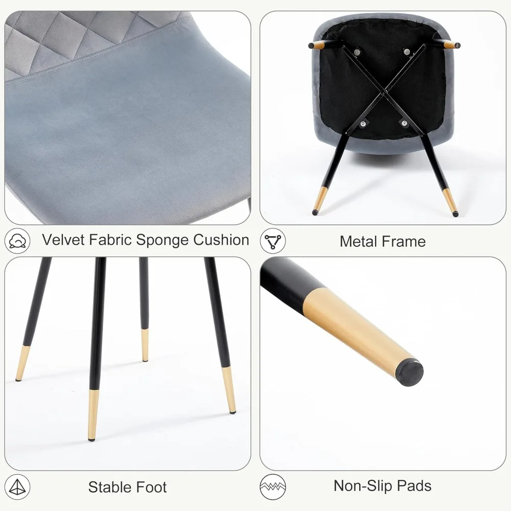 كراسي طعام حديثة مبطنة بالمخمل، مجموعة من 4 قطع بأرجل معدنية للمطبخ المعاصر وغرف الطعام