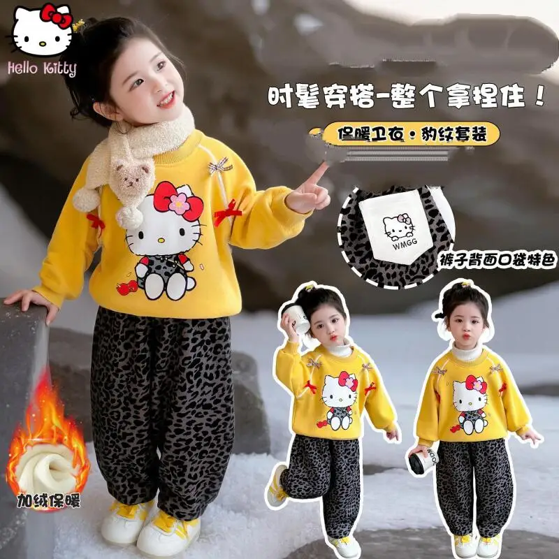 فتاة Kawaii القط سميكة البلوز بدل رجالي الكرتون جديد أنيمي الخريف الشتاء الأطفال الدافئة تي شيرت بلايز عادية قطعتين مجموعة #4
