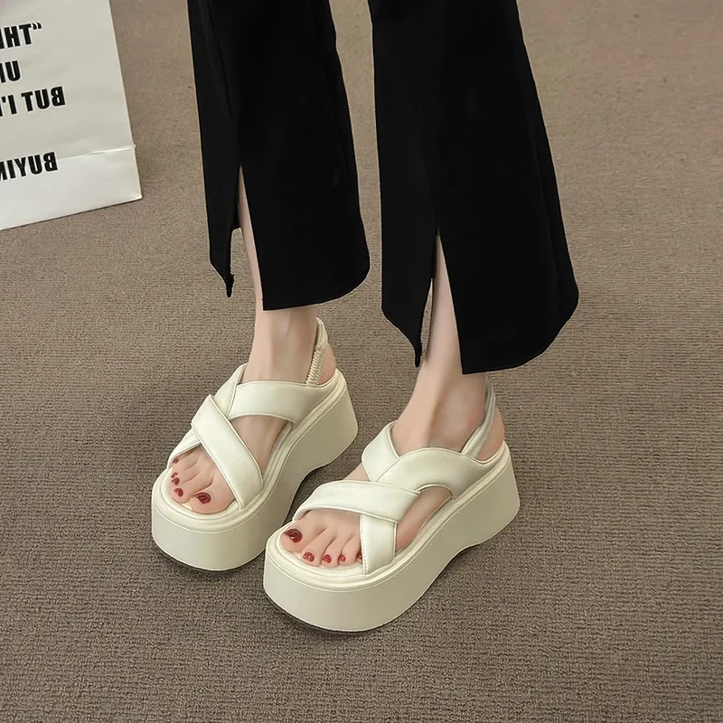 2024 New Summer Platform Flats Women Sandals Fashion Open Toe Ladies Outdoor Retro Style Dress Sandalias