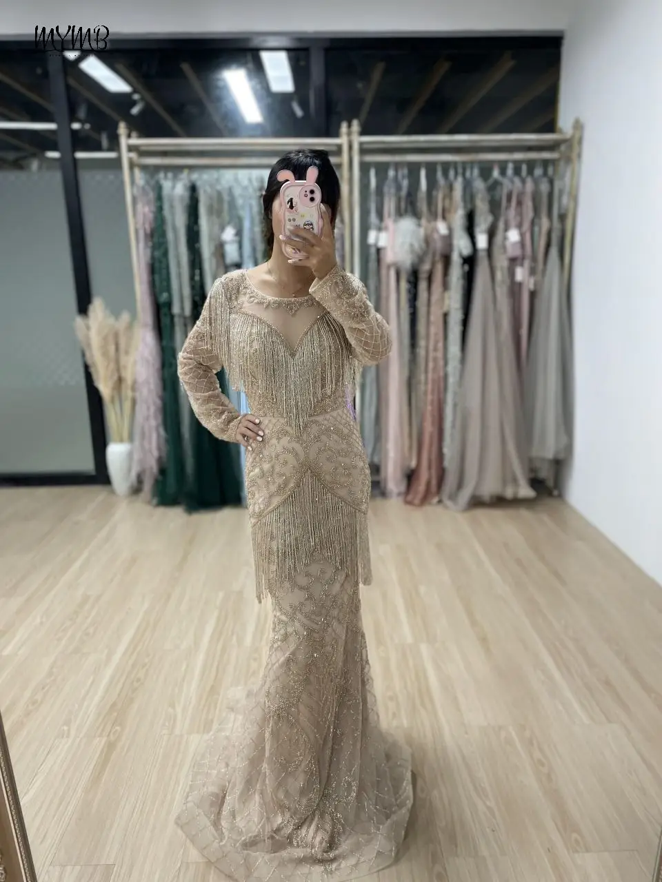MYMB 골드 두바이 화려한 인어 페르시 Tassel 이브닝 드레스 여성용 웨딩 파티 아랍어 긴 소매 볼 가운 MB40097