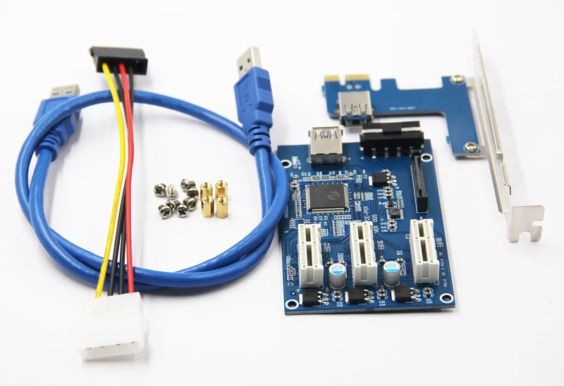 Karta rozszerzająca PCI Express PCI E 1X gniazdo karta rozszerzająca PCI-E 1 do 3 Adapter rozszerzający 2 warstwy płytka drukowana + 60cm kabel USB 3.0 do wydobywania