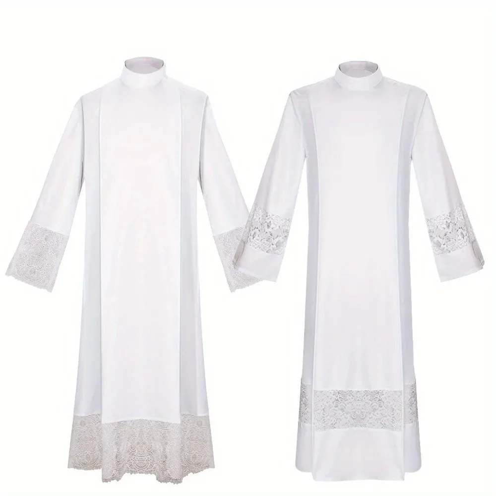 

Длинная белая средневековая монашеская мантия с цветочным принтом, прозрачный костюм для косплея