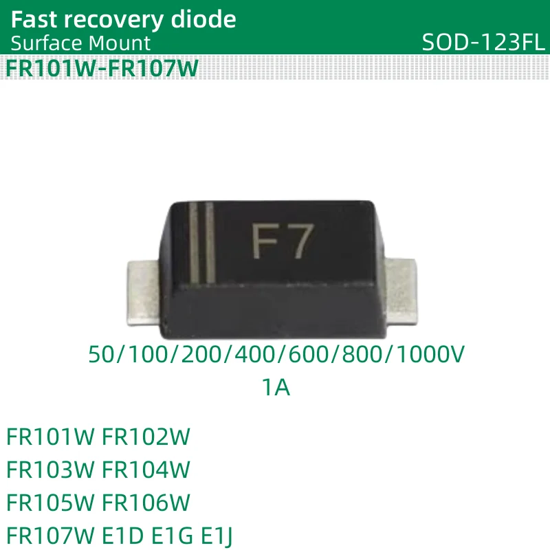 50pcs/lot Fast recovery diode SOD-123FL FR101W FR102W FR103W FR104W FR105W FR106W FR107W E1D E1G E1J 50 to 1000 Volts 1.0Ampere