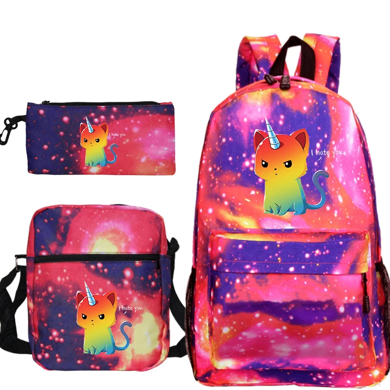 Mochila Unicorn Backpacks Canvas Rucksack Women Bagpack Bookbags 3 PCS/set Knapsack School Bags for Girls Boys Kawaii Book Bags