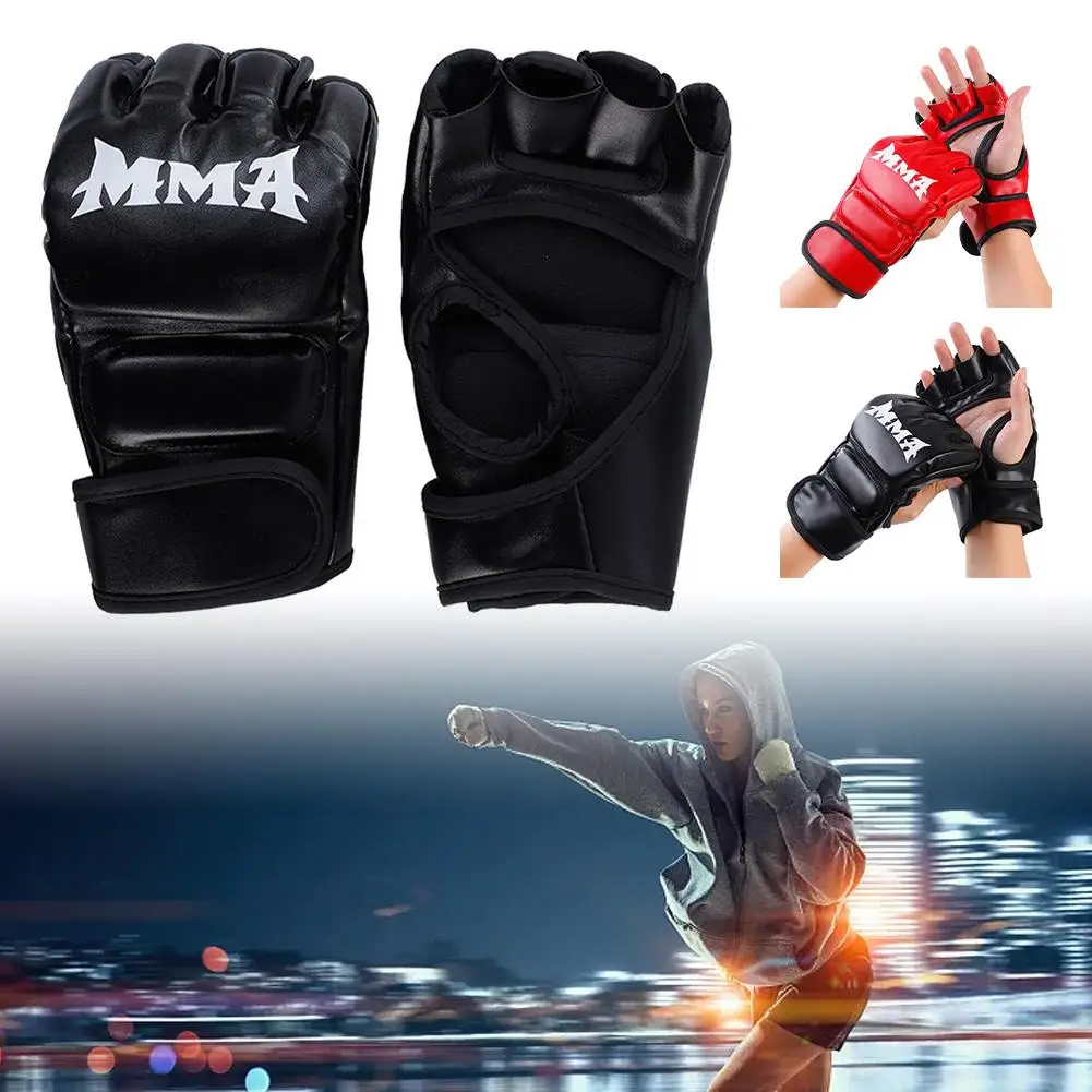 Half Finger Fight Boxing Gloves PU Leather Fighting Kick Boxing Gloves Karate Muay Thai Training Gloves For Men Women Kids Z6E8