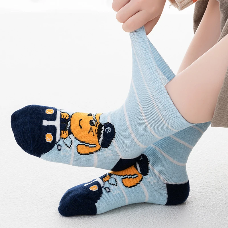 Set of 5 Pairs Sheriff Labrador Dog Cotton Kids Socks Anime Security Sergeant Wolf Puppy Cartoon Pattern Children Stockings Gift
