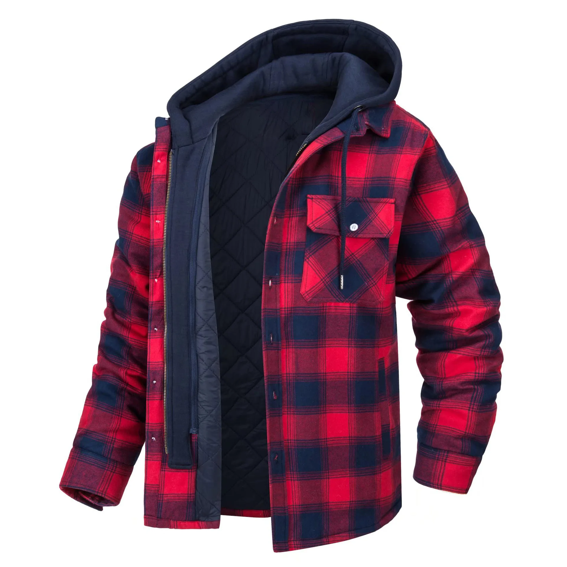 Men's Winter Warm Classic Plaid Jacket Fleece Lined Thermal Coat Hooded Thick Casual Outerwear For Male Plus Size M-5XL