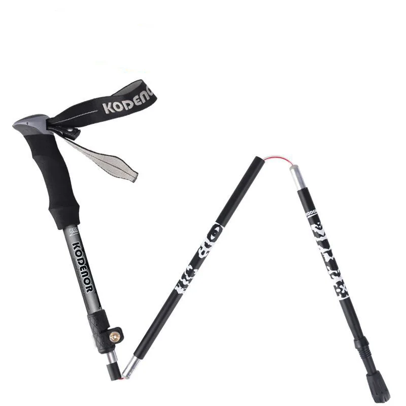 Aluminum Alloy Folding Walking Stick, Convenient, Retractable, Multi-Functional, 5-Section, Travel, Alpenstock