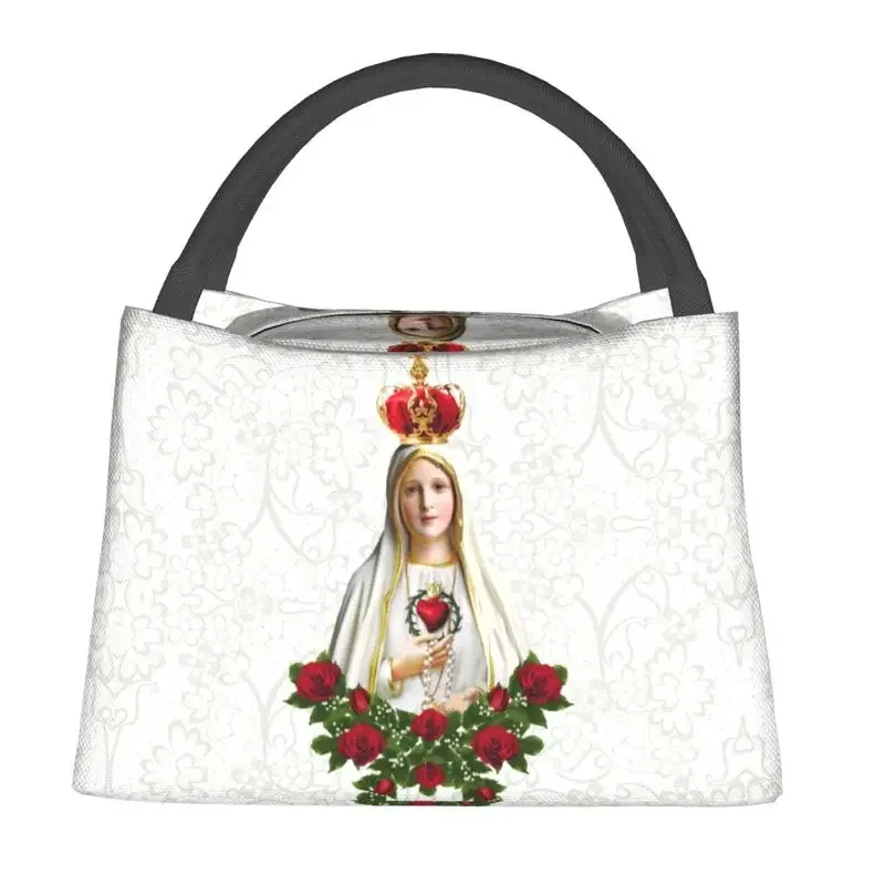 Our Lady Of Fatima Virgin Mary Insulated Lunch Bags for Women Leakproof Rosary Catholic Cooler Thermal Lunch Tote Beach Camping