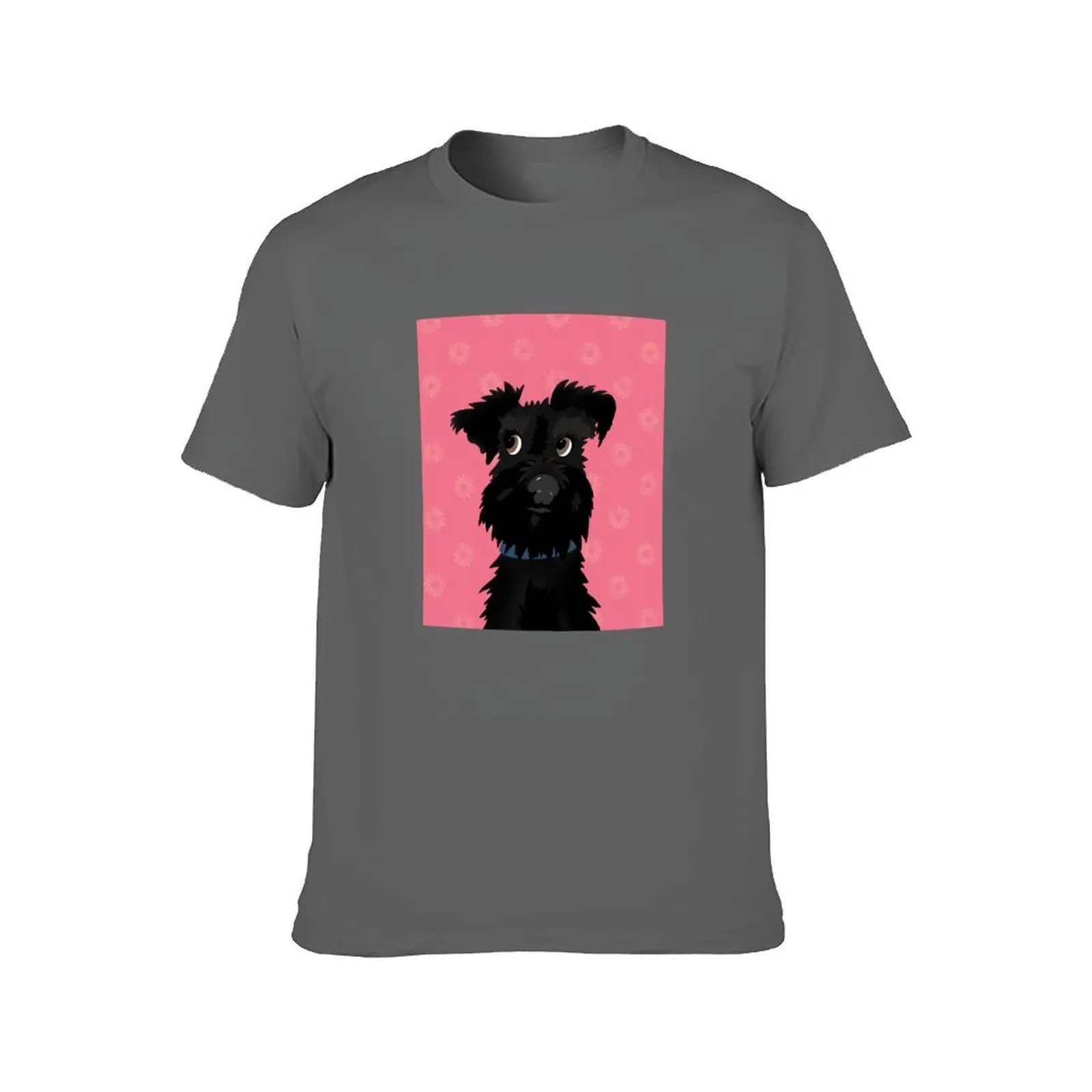 Black Miniature Schnauzer Dog with Pink Daisies T-Shirt Man t-shirt Anime t-shirt Clothing clothes t shirts for men