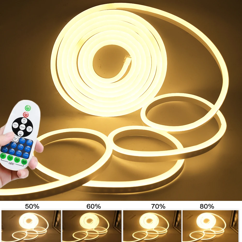 Flex LED Neon Light Strip 110V 220V Flexible Neon Sign Rope+Dimmer 2835 Waterproof LED Tape Tube for Home Decoration EU US Set