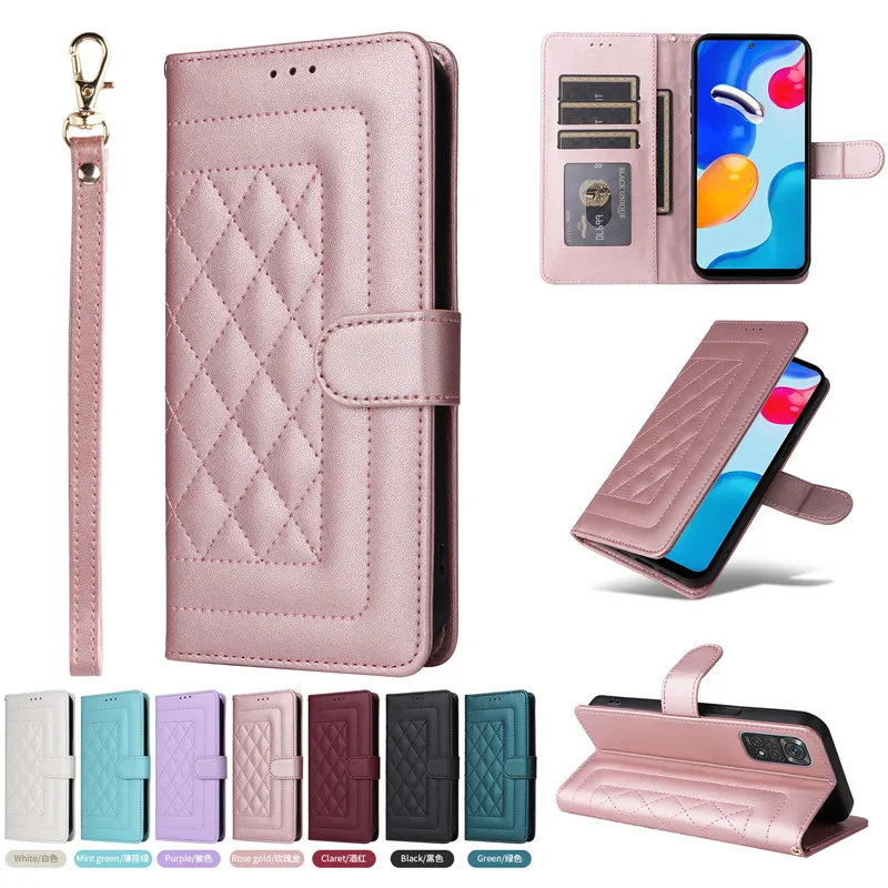 For Coque Xiaomi Redmi Note 11S 4G 12S 11 Luxury Checkered Pattern Magnetic Flip Case Funda Wallet Leather Card Stand Cover Etui