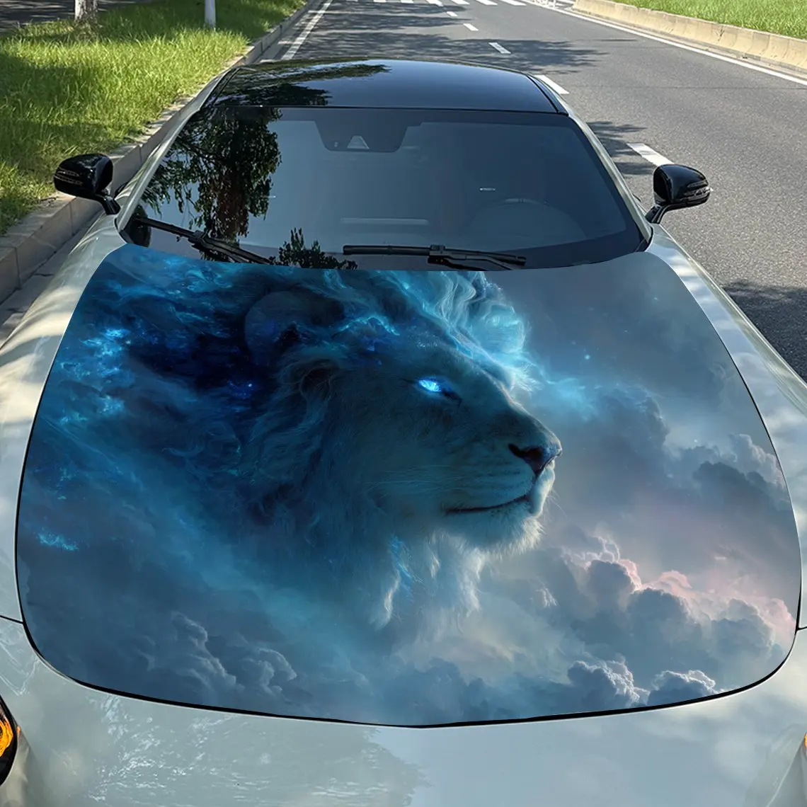 

Blue Cloud Lion PVC Car Hood Stickers/Waterproof Vinyl Wrap/Trendy Design/Durable For Cars, Trucks, SUVs/Unique Gift For Car Ent