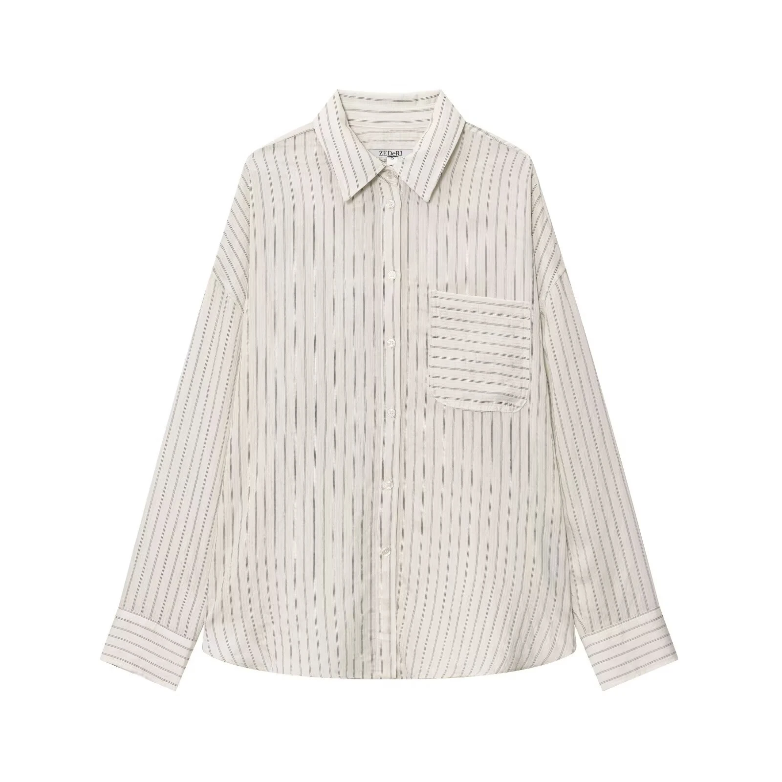 

2025 Autumn New Women's Casual Style Versatile Vertical Stripe Long Sleeve Collar Casual Shirt Top