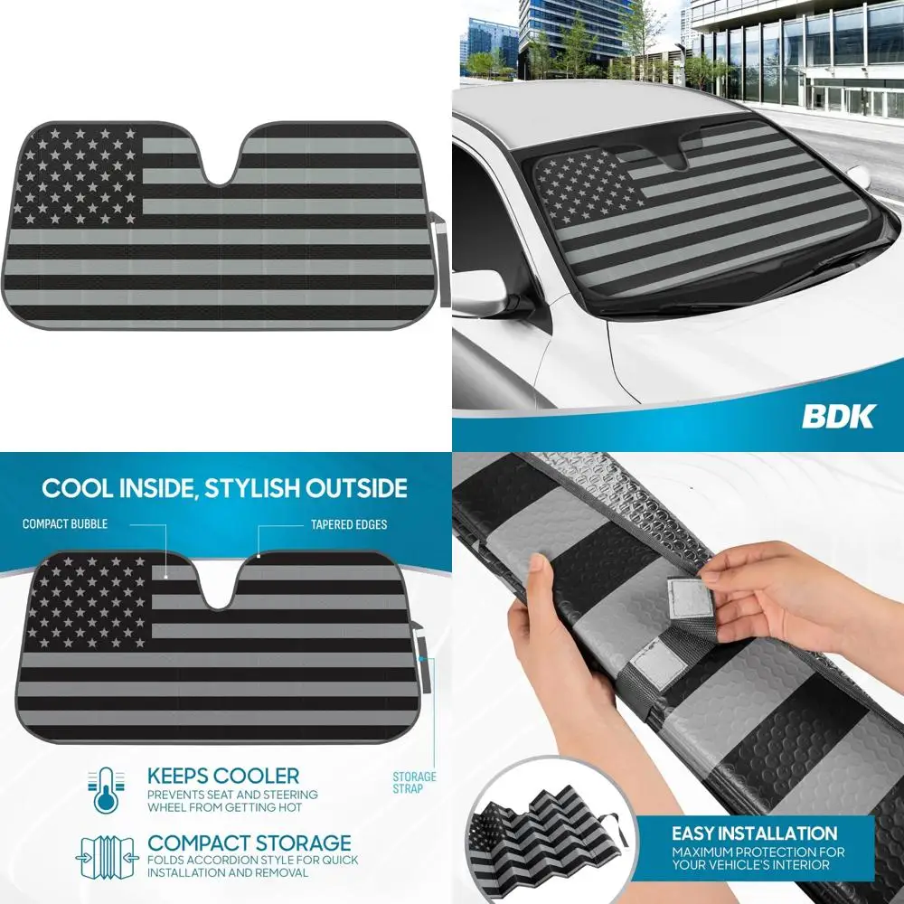 

usa 4th of july american flag black curved accordion sun visor for car windshield cover - truck window shades car flag & sun vi