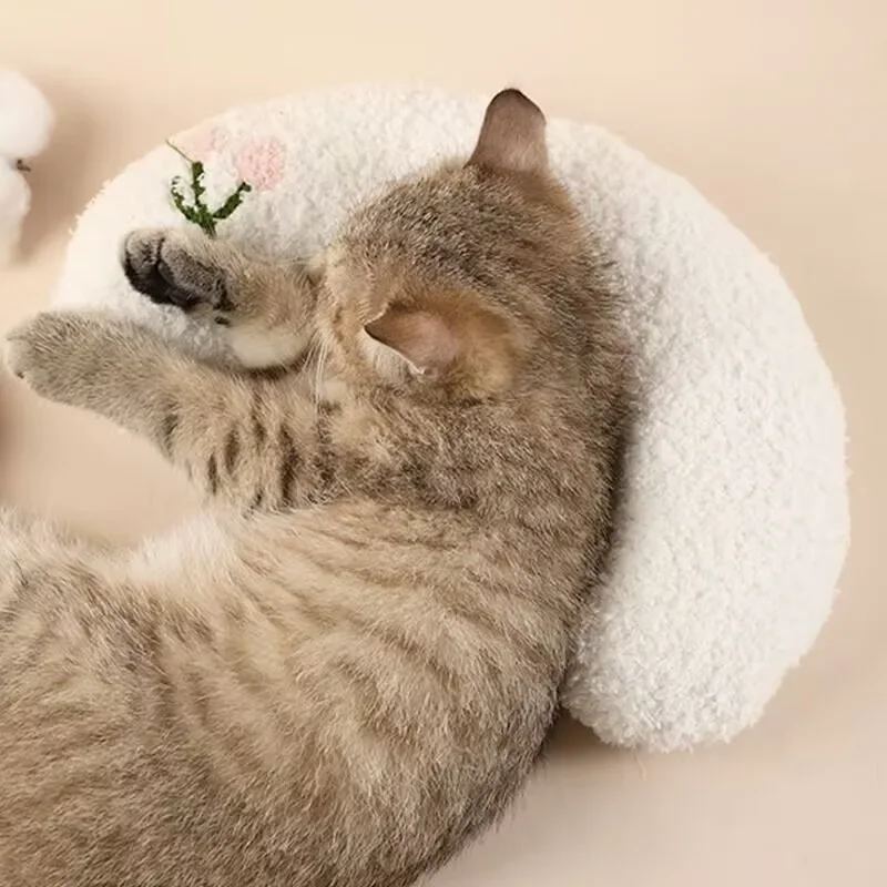 Haustierkissen für Katzen und Hunde, weicher Plüsch, dicke Füllung, Halswirbelstütze, hypoallergen, waschbarer Bezug, tiefer Schlaf, U-förmige Katze und – Detail 16