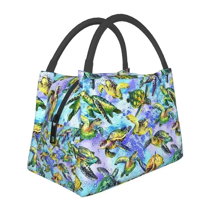 Colorful Turtles Insulated Lunch Bag for School Office Ocean Animal Lover Portable Cooler Thermal Bento Box Women