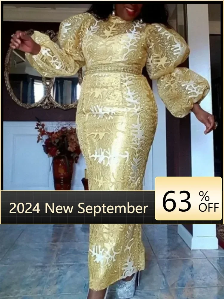 

Plus Size African Party Long Dresses for Women 2024 New Dashiki Ankara Sequin Evening Gowns Turkey Outfits Robe Africa Clothing