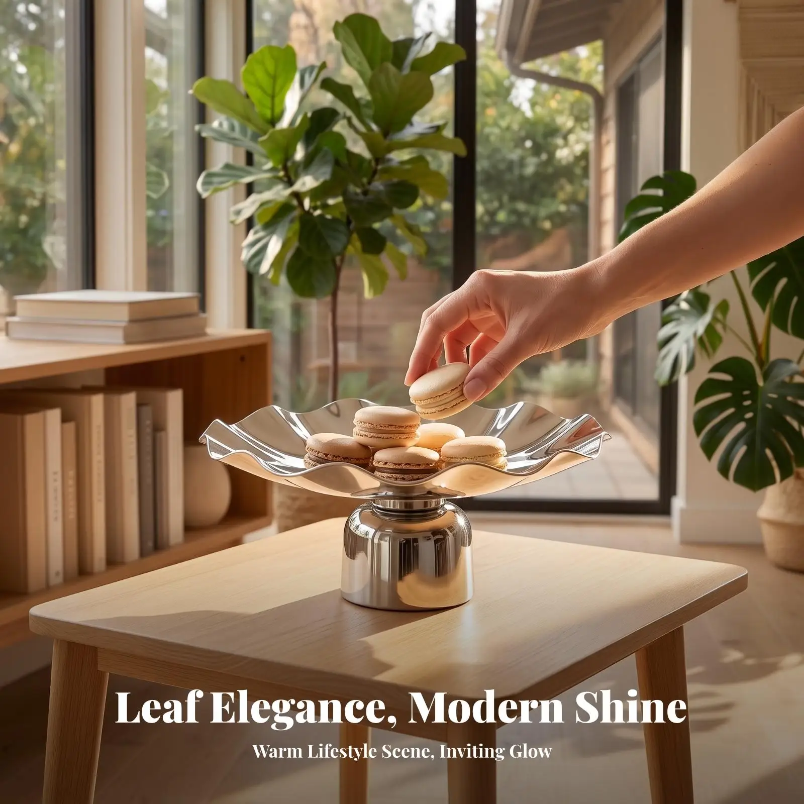 Mirror Finish Metal Platter Flower Edge Pedestal Tray for Party Buffet Catering Presentation Stand for Fruits Desserts