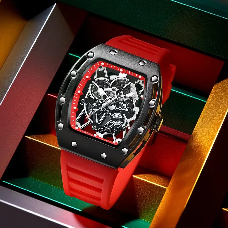 

New Men's Sports Fashion Quartz Watch, Trendy Hip-Hop Style Large Dial, Gear Design, Fashionable, Luminous Display, Barrel-Shaped Silicone Men's Watch, Electronic Quartz Movement, Ideal Gift for Friends - Suitable for Business or Casual Occasions
