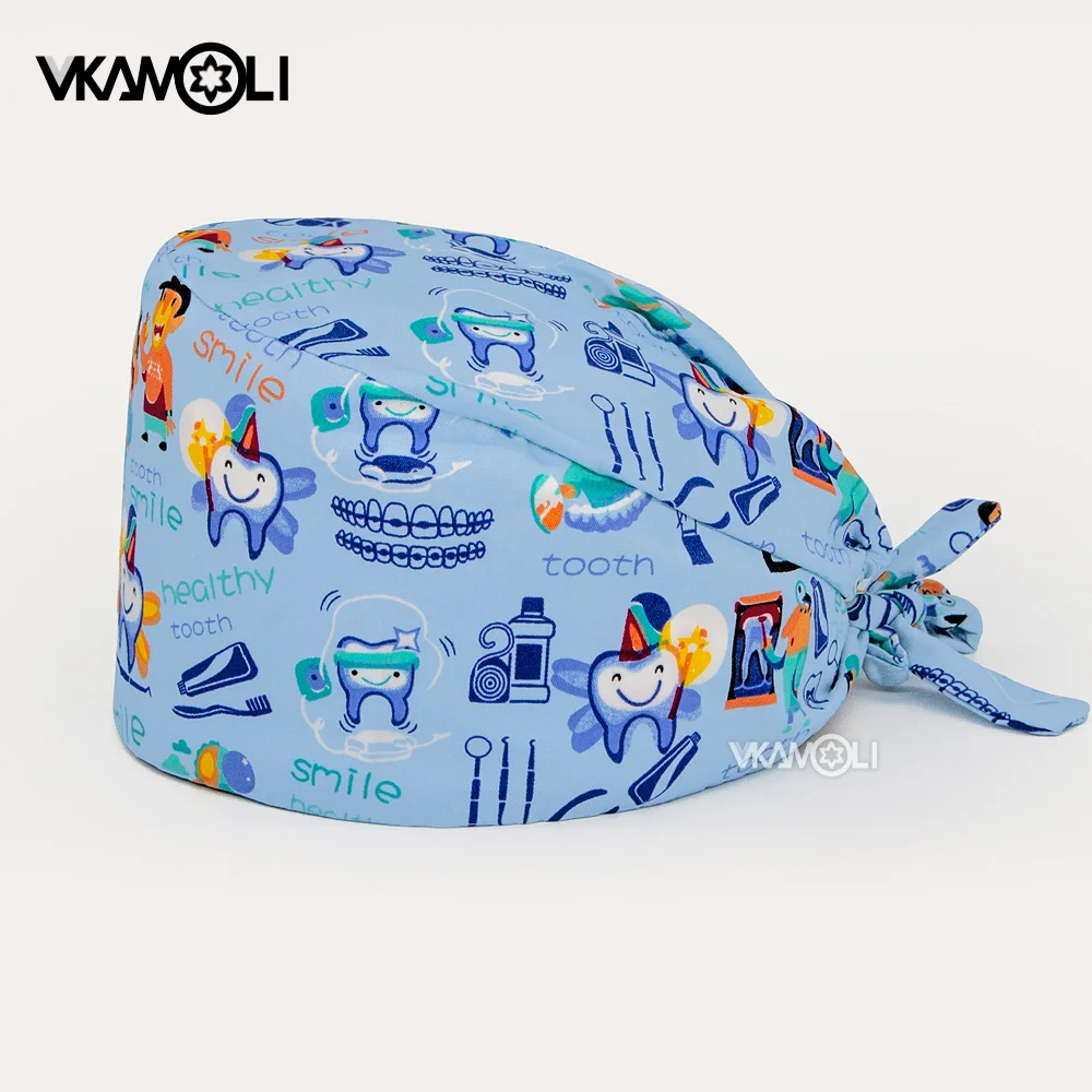 Protect dental hygiene Tooth Dentist pattern Printing Women Men Dust Proof Veterinarian Working Hats 100% Cotton nurse hat