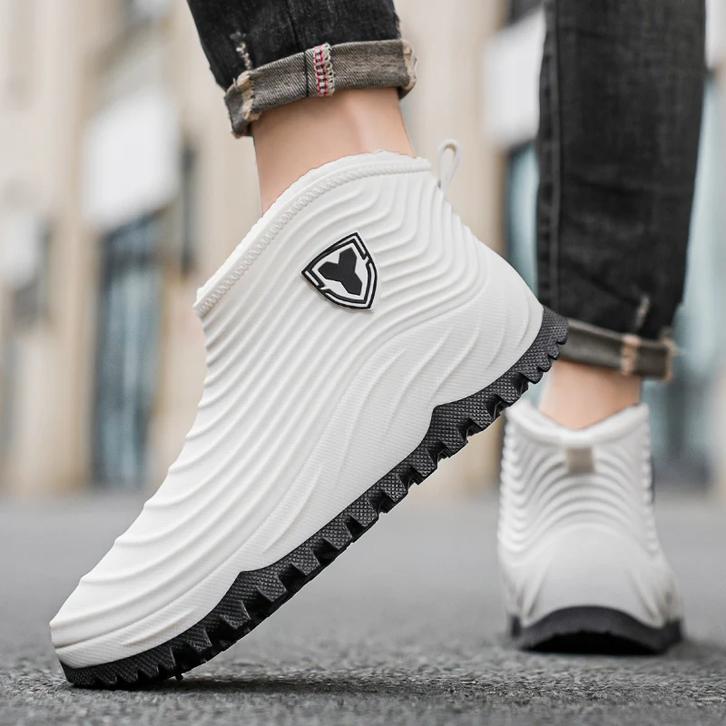 Warme Plüsch-Regenschuhe für Herren, Winter, rutschfest, wasserdicht, Outdoor-Wasserschuhe, Mode, Joker, Jugend, lässig, Waten, Camping, Regenstiefel