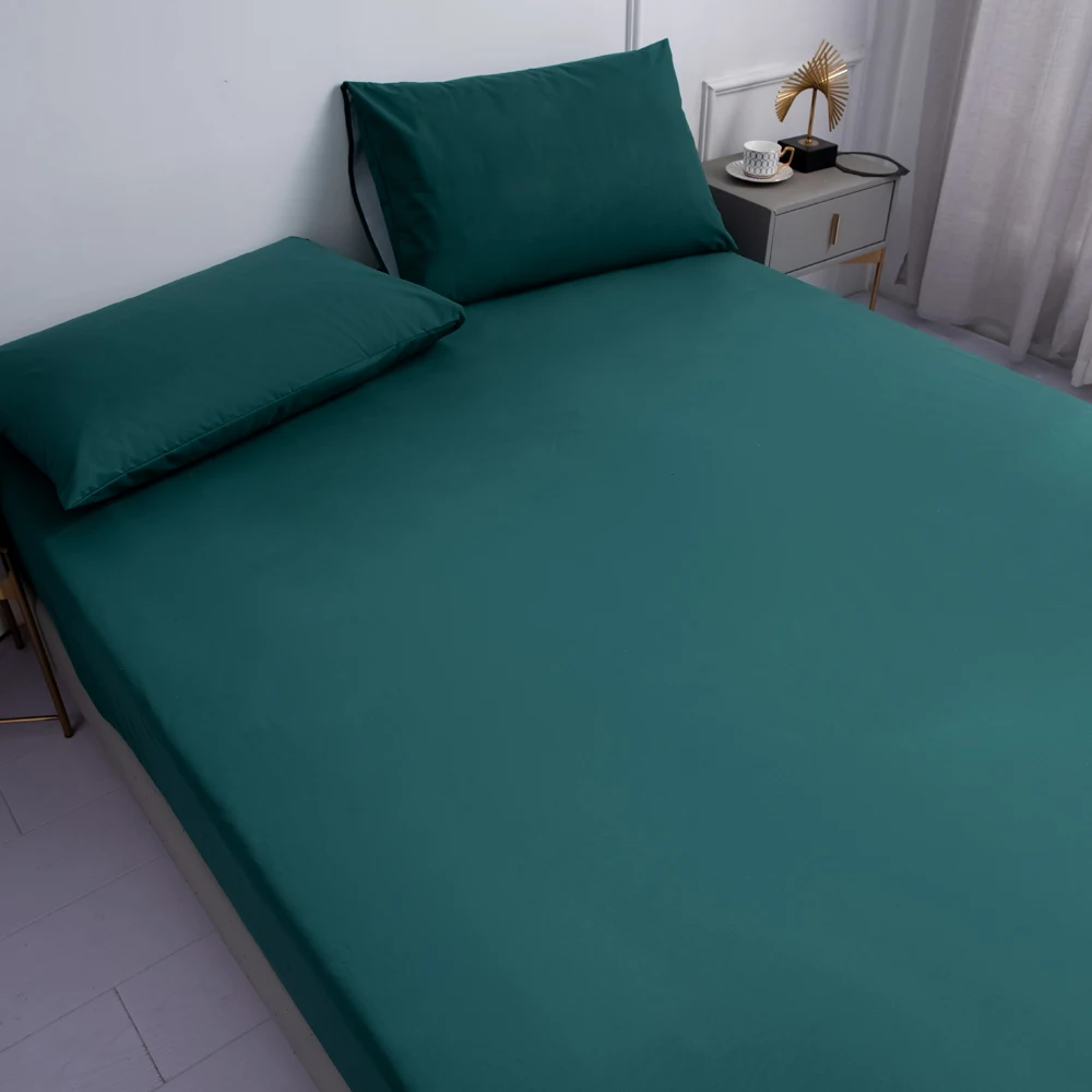 Dark Green Waterproof Polyester Bed Fitted Sheet Mattress Cover Sabana(no pillowcas)90/120/150/160/180/200/220,7 size