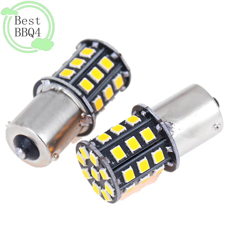 (BBQ4)2Pcs 1156 BA15S 2835 33-SMD Yellow LED Bulbs Car Turn Signal Lamp Brake Lights