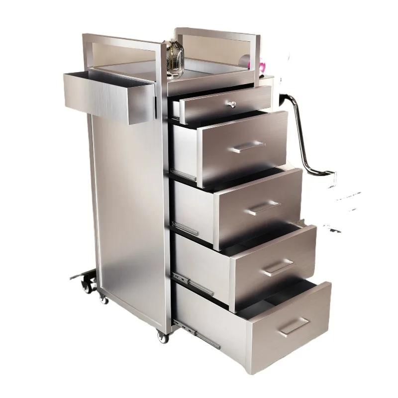 Stainless steel hair salon tool cabinet, hair storage artifact with drawers, trolley, hair salon specific tool stand
