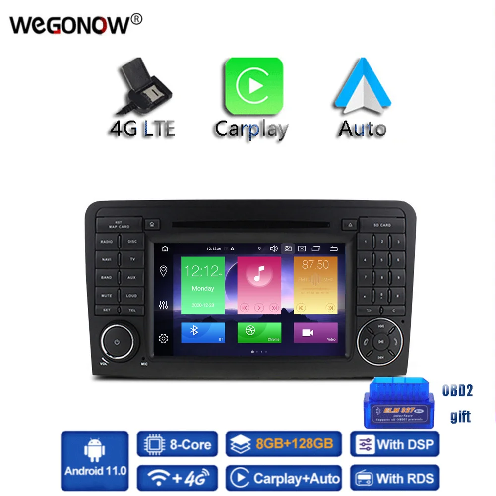 Carplay DSP IPS 4G LTE Android 11 8GB+128GB Car DVD Player RDS Radio BT 5.0 For Mercedes W164 ML300 ML350 ML450 ML500 ML550 X164