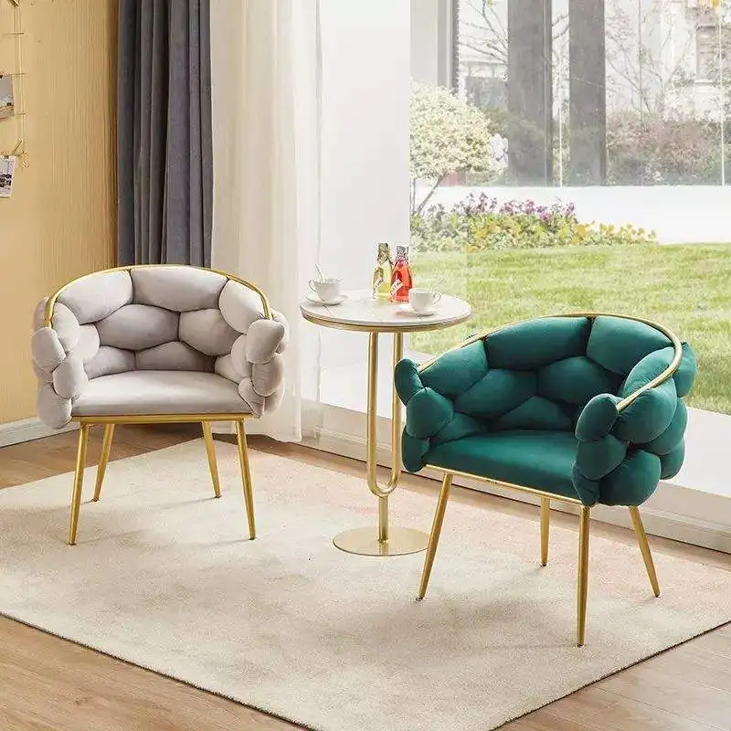 

！@Sofas Gold Luxury Cheap Metal Nordic Single Leather Office Chair Designs Velvet Modern Home Living Room Sofas Set Furniture