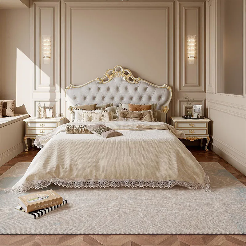 French Light Luxury Bed Solid Wood Design Castle Modern Headboards Princess Bed Sleeping Letto Matrimoniale Unique Furniture